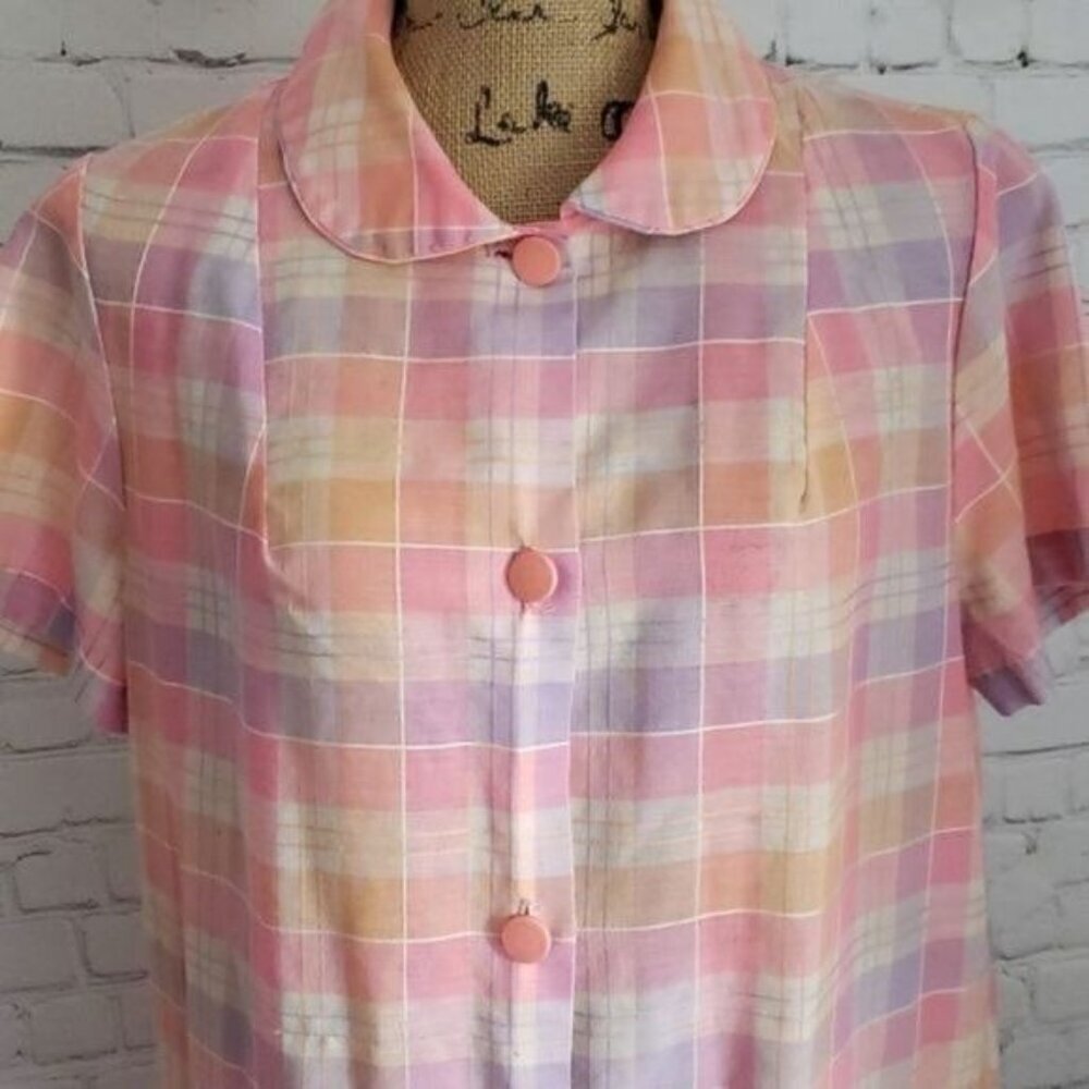 Vintage 60s Pastel Pink Plaid House Dress - Picture 5 of 11